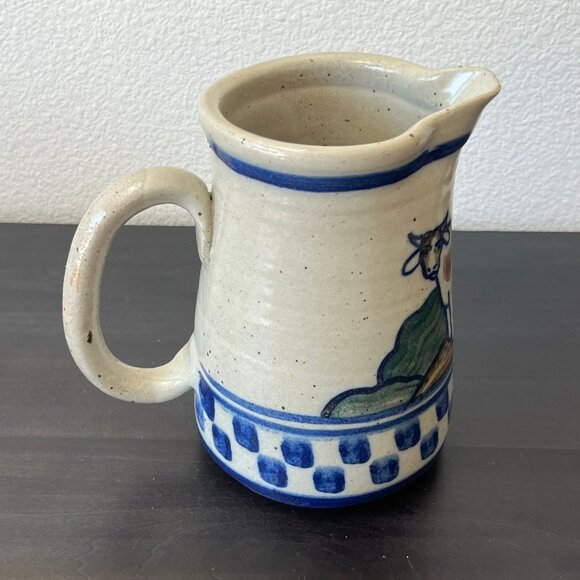 Stoneware Debbie Dean Pitcher Cow Design // Signed // Checkerboard Pattern - Picture 2 of 6